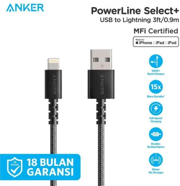 Anker PowerLine Select+ A8012 Şarj Kablosu (0.9 m)