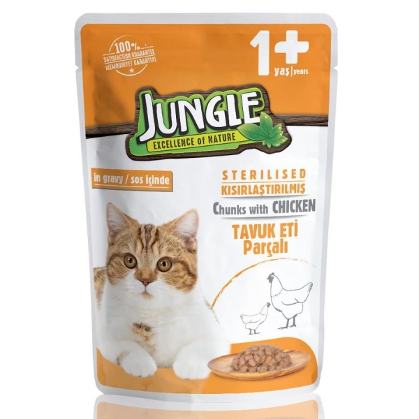 Jungle Pouch Kısırlaştırılmış Soslu Tavuklu 100 gr Kedi Maması