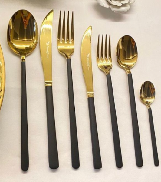 Brondoff Bahama Gold-Siyah 36 Parça Çatal Kaşık Bıçak Takımı