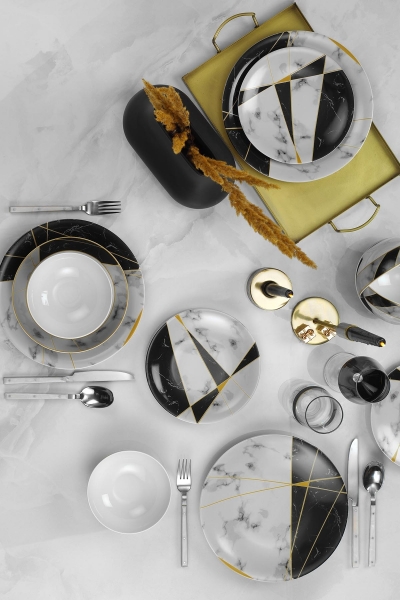 Kütahya Porselen Marble 24 Parça Yemek Takımı