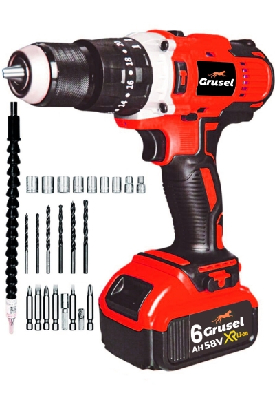 Grusel GRX 58 V 5 Ah Akülü Matkap (Kırmızı)