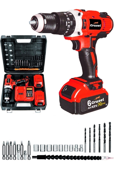 Grusel GRX 62 V 6 Ah Akülü Matkap (Kırmızı)