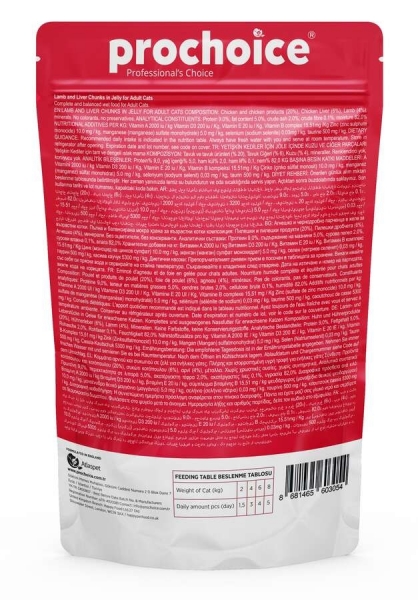 Pro Choice Pouch Kuzulu ve Ciğerli Tahılsız 85 gr Kedi Maması