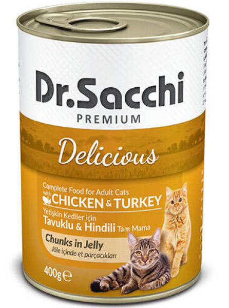 Dr.Sacchi Jöle Et Parçalı Tavuk ve Hindi Etli 400 gr Kedi Maması