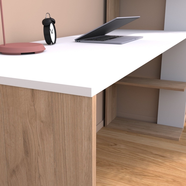 Bimossa Atlas Çalışma Masası (Beyaz / Ceviz)