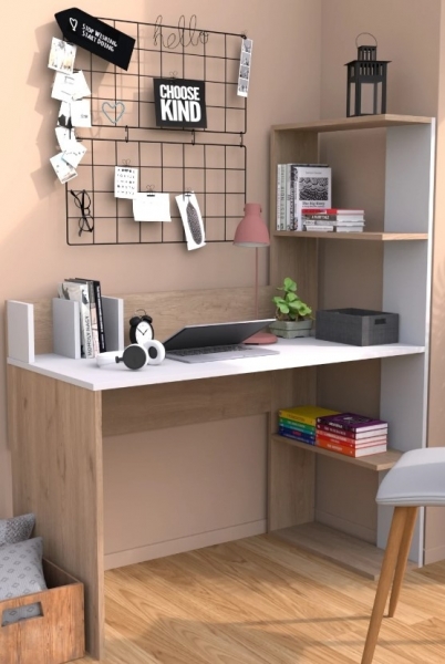 Bimossa Barlas Çalışma Masası (Beyaz / Ceviz)