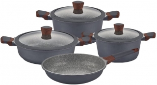 Taç Black Wood 7 Parça Döküm Tencere ve Tava Seti