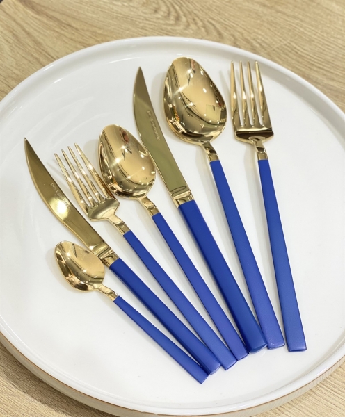 PM Leonardo Dali Gold Blue 42 Parça Çatal Kaşık Bıçak Takımı