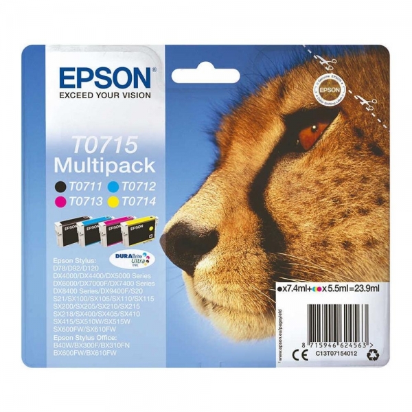 Epson T0715 Kartuş (Siyah / Sarı / Mavi / Kırmızı)