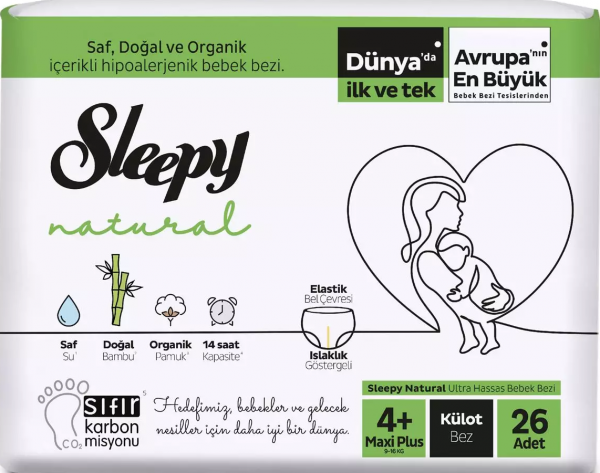 Sleepy Natural Külot Bez 4+ Beden 26 Adet Bebek Bezi
