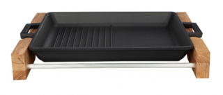 Lava Döküm Ahşap Standlı Hibrit Izgara Tava 32 cm