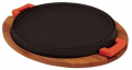 Lava Ahşap Altlıklı Döküm Yuvarlak Griddle Düz ve Izgara Tava 28 cm resim