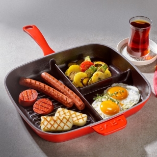Lava Döküm Metal Saplı Dikdörtgen Bölmeli Izgara Tava 30 cm