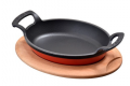 Lava Döküm Oval Kulplu Ahşap Altlık ve Tava 14 cm resim