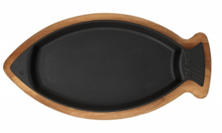 Lava Döküm Balık Tavası Kulplu ve Ahşap Altlıklı 32 cm