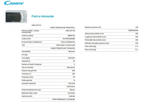 Candy CMG 2071 M Mikrodalga Fırın