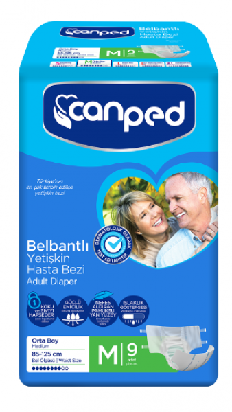 Canped Tekstil Yüzeyli Medium Belbantlı Yetişkin Bezi 9 Adet