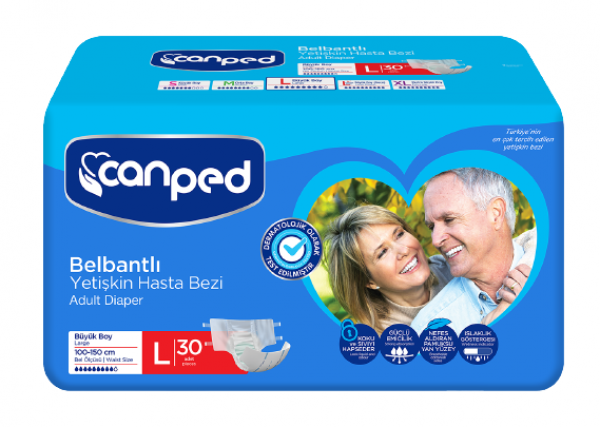 Canped Tekstil Yüzeyli Large Belbantlı Yetişkin Bezi 30 Adet