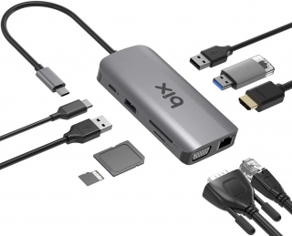 Bix BX17HB Type-C to Ethernet HDMI PD USB 3.2 MicroSD SD VGA Dönüştürücü