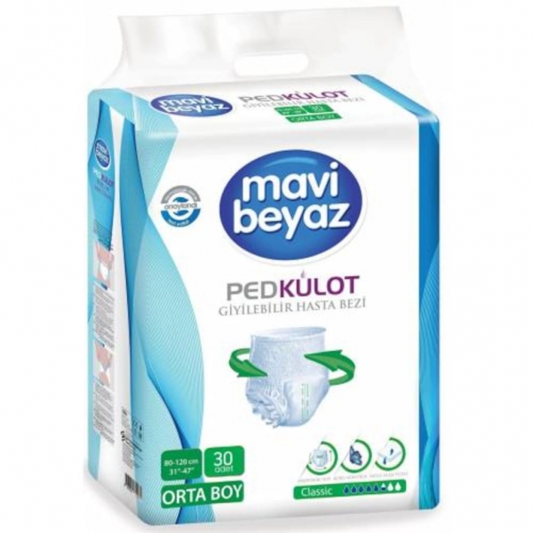 Mavi Beyaz Medium Emici Külot 30 Adet