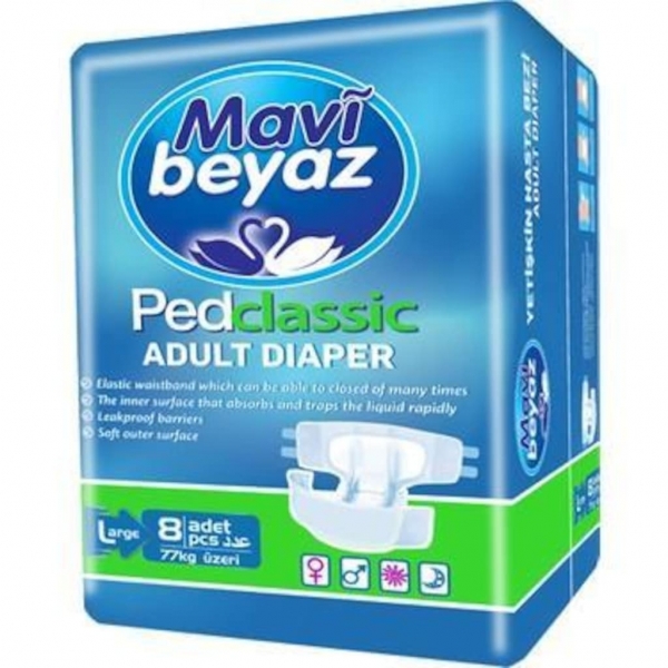 Mavi Beyaz Ped Klasik Large Belbantlı Yetişkin Bezi 30 Adet