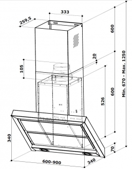Kügerr D6 90 cm Davlumbaz