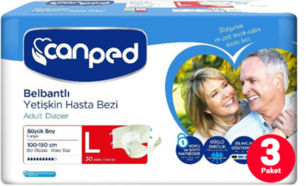 Canped Polietilenli Belbantlı Large Yetişki Hasta Bezi 30 Adet