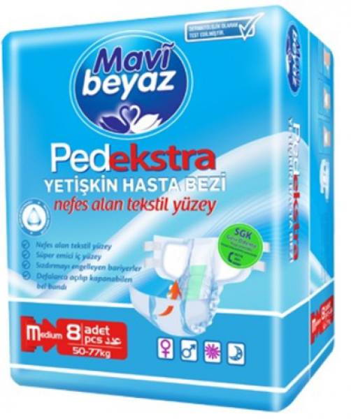 Mavi Beyaz Ped Medium Ekstra Belbantlı Yetişkin Bezi 8 Adet