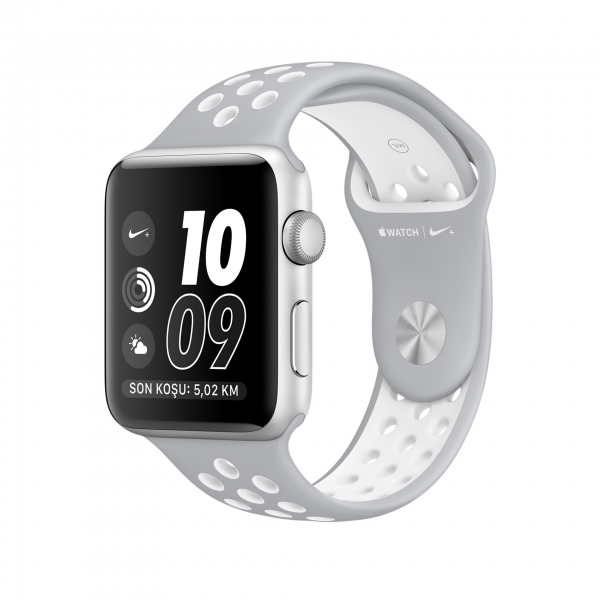 Apple Watch Nike+ Series 2 (42 mm) Gümüş Rengi Alüminyum Kasa ve Saf Platin/Beyaz Nike Spor Kordon Akıllı Saat