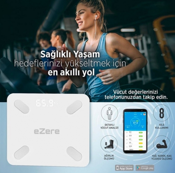 Ezere Body Composition Scale Yağ Ölçer Fonksiyonlu Akıllı Bluetooth Tartı Baskül Dijital Banyo Tartısı