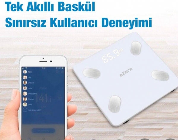 Ezere Polham Akıllı Bluetooth Yağ Ölçer Fonksiyonlu Kas Kalori Yağ Ölçüm Tartı Baskül Dijital Banyo Tartısı