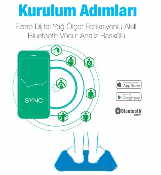 Ezere Polham Akıllı Bluetooth Yağ Ölçer Fonksiyonlu Kas Kalori Yağ Ölçüm Tartı Baskül Dijital Banyo Tartısı