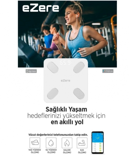 Ezere Polham Akıllı Bluetooth Yağ Ölçer Fonksiyonlu Kas Kalori Yağ Ölçüm Tartı Baskül Dijital Banyo Tartısı