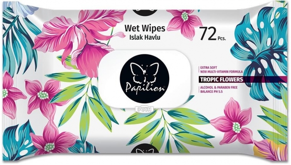 Papilion Papillon Tropik Çiçekler Islak Havlu (72 Yaprak)