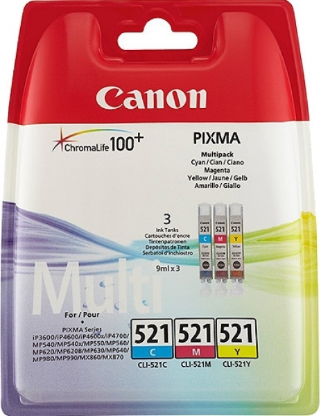 Canon CLI-521 Kartuş (Sarı / Mavi / Kırmızı)