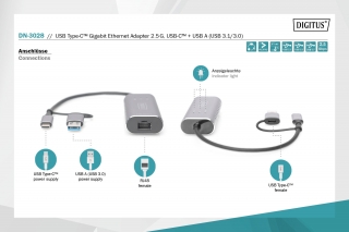 Digitus DN-3028 USB Type-C to Gigabit Ethernet Dönüştürücü