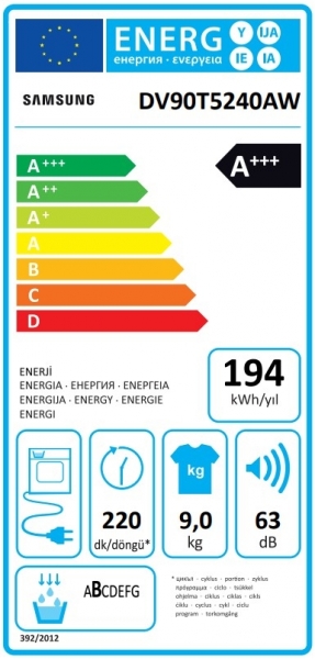 Samsung DV90T5240AW/AH Isı Pompalı Kurutma Makinesi