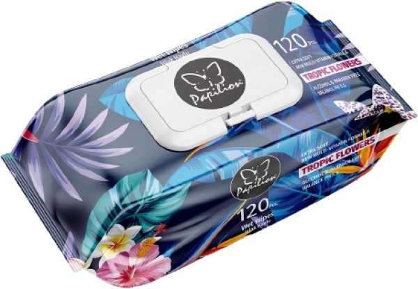 Papillon Tropik Çiçekler Islak Havlu (120 Yaprak)