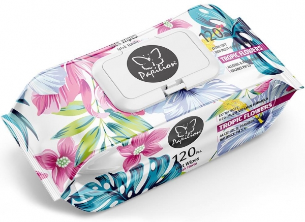 Papilion Papillon Tropik Çiçekler Islak Havlu (120 Yaprak)