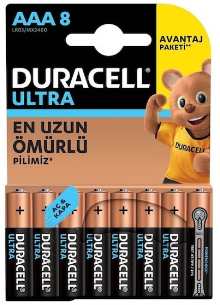 Duracell Ultra AAA 8'li İnce Kalem Pil