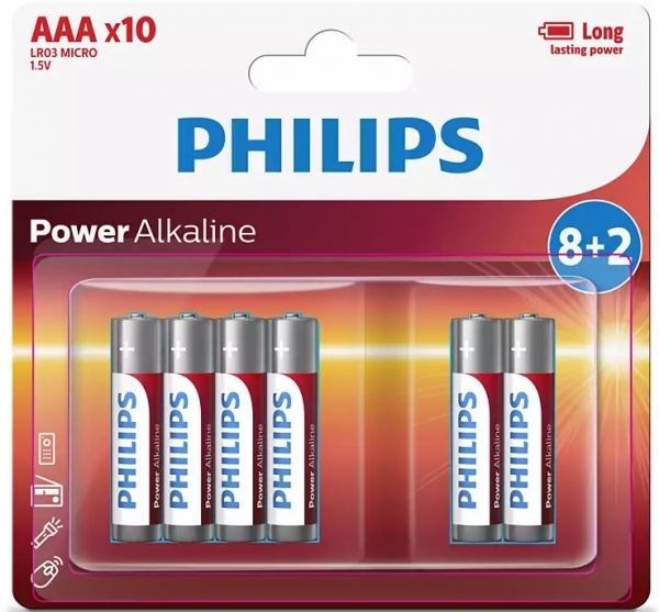 Philips Power Alkaline AAA 10'lu İnce Kalem Pil
