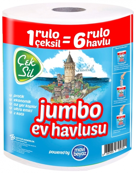 Mavi Beyaz Çek Sil Jumbo Kağıt Havlu