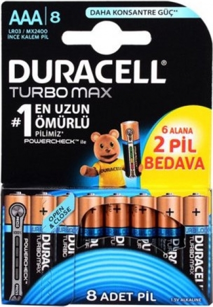 Duracell Turbo Max AAA 8'li İnce Kalem Pil