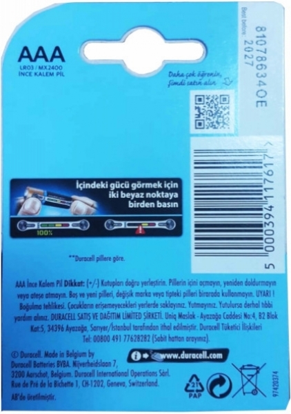 Duracell Turbo Max AAA 8'li İnce Kalem Pil