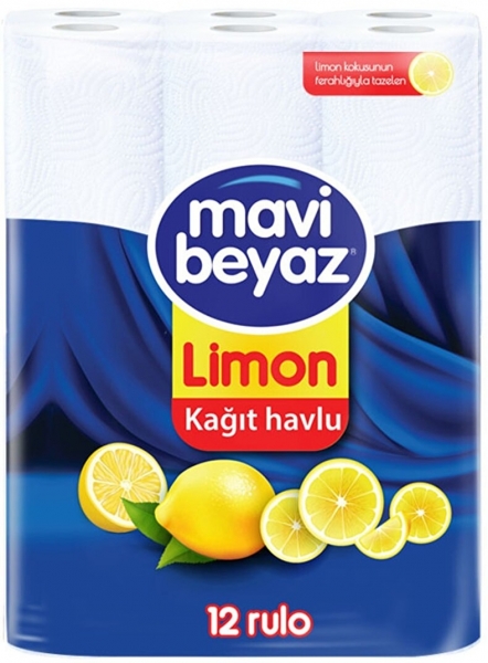 Mavi Beyaz Limon Kokulu Kağıt Havlu 12 Rulo