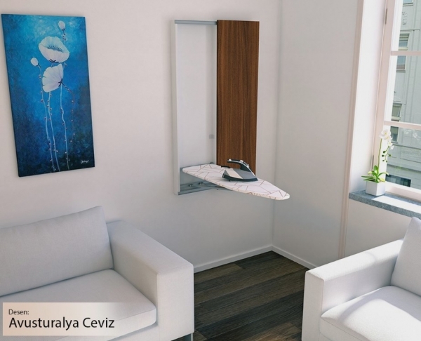 Perilla Ahşap Dolaplı Katlanabilir Dekoratif Ütü Masası