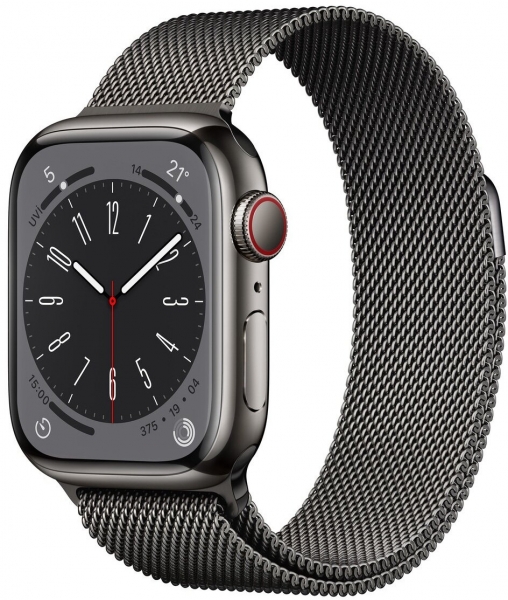 Apple Watch Series 8 Cellular 41mm Paslanmaz Çelik Kasa ve Milano Kordon Akıllı Saat