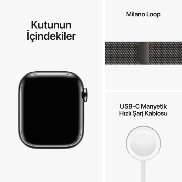 Apple Watch Series 8 Cellular 41mm Paslanmaz Çelik Kasa ve Milano Kordon Akıllı Saat