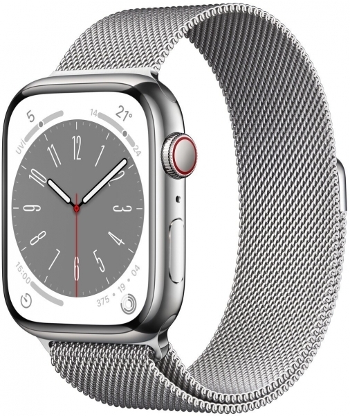 Apple Watch Series 8 Cellular 41mm Paslanmaz Çelik Kasa ve Milano Kordon Akıllı Saat