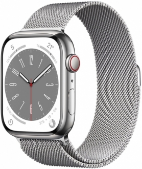 Apple Watch Series 8 Cellular 45mm Paslanmaz Çelik Kasa ve Milano Kordon Akıllı Saat